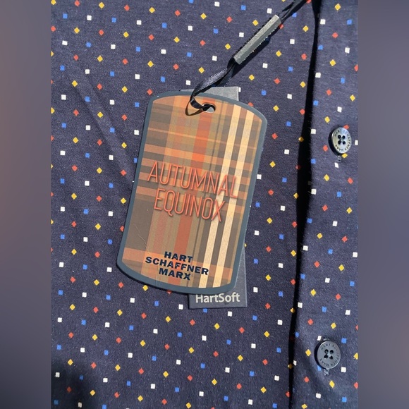 NEW-Size S Mens Hart Schaffner Marx Long Sleeve Button Down Shirt Cotton Navy - Picture 4 of 10